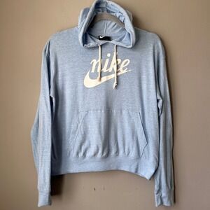 Nike Women Hoodie CJ1691 Small Baby Blue Heritage Gym Center Swoosh Lightweight